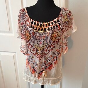 Bongo Fairy Sheer Top with Feather Blouse medium